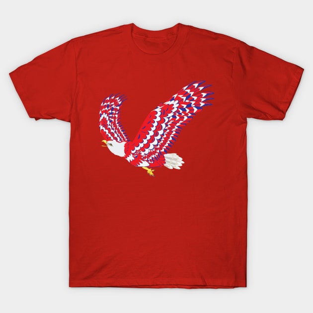 Flying Blue red and white bald eagle T-Shirt by AnnArtshock